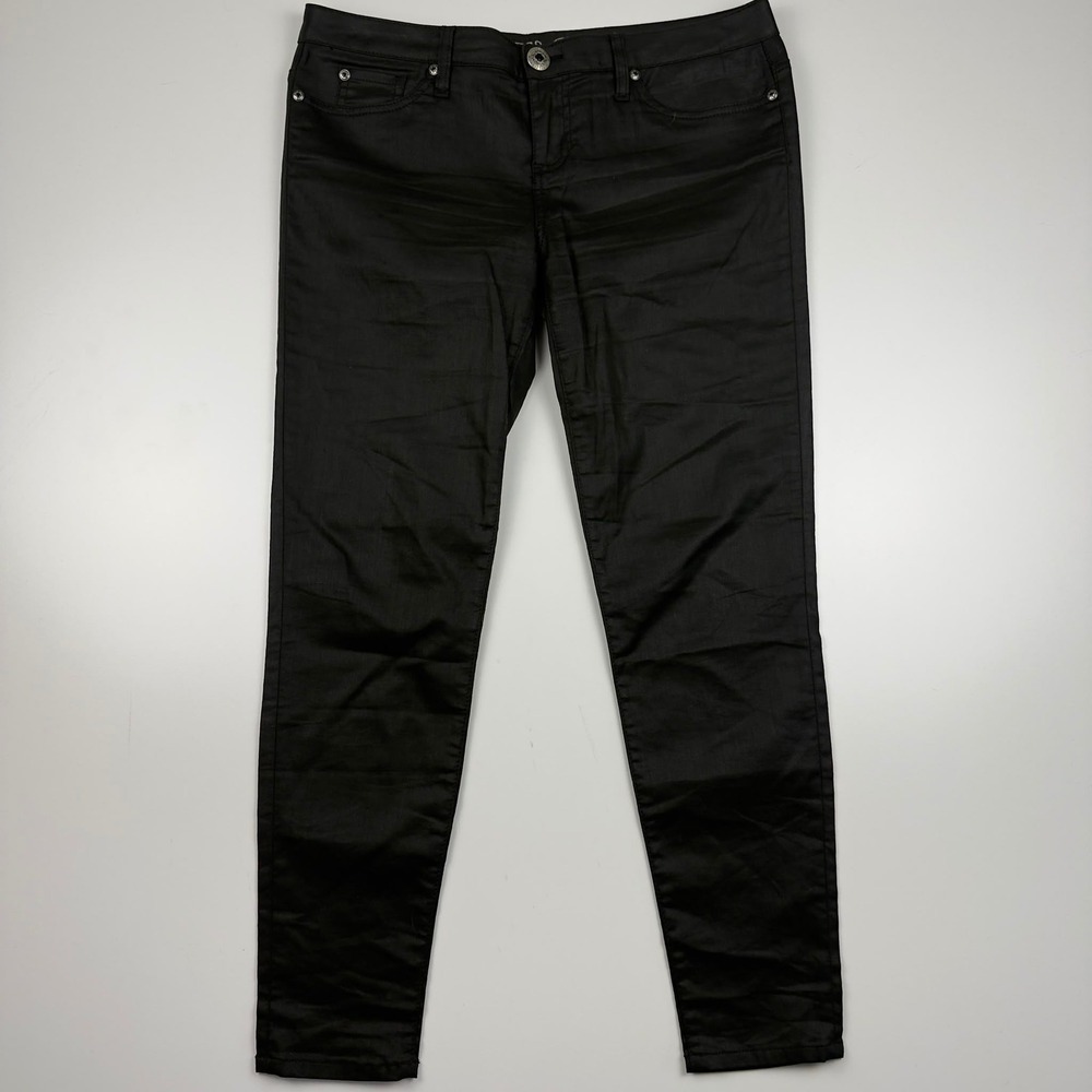 Guess Premium Coated Skinny Jeans Women's 31 Black Waxed Stretch Moto Made USA